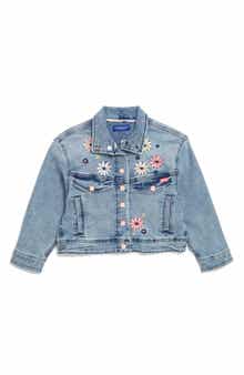 Scotch & Soda Kids' Floral Embroidered Denim Jacket