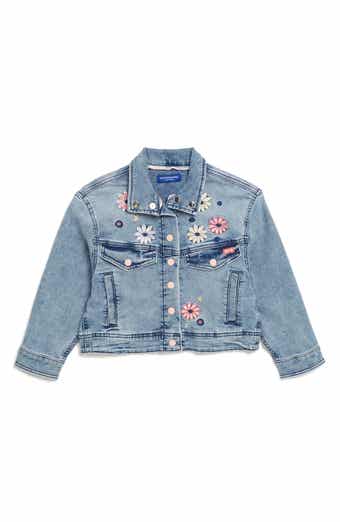 Scotch & Soda Kids' Floral Embroidered Denim Jacket