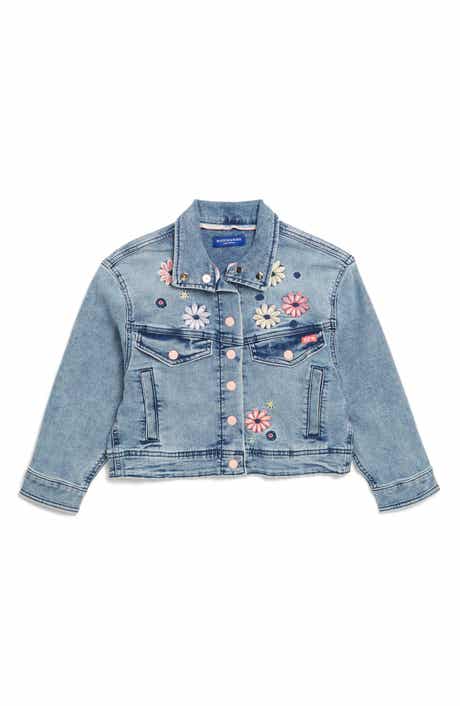 Scotch & Soda Kids' Floral Embroidered Denim Jacket