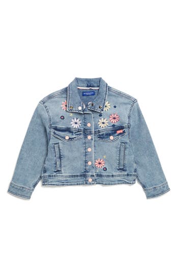 Scotch & Soda Kids' Floral Embroidered Denim Jacket In Light Blue Wash - Denim