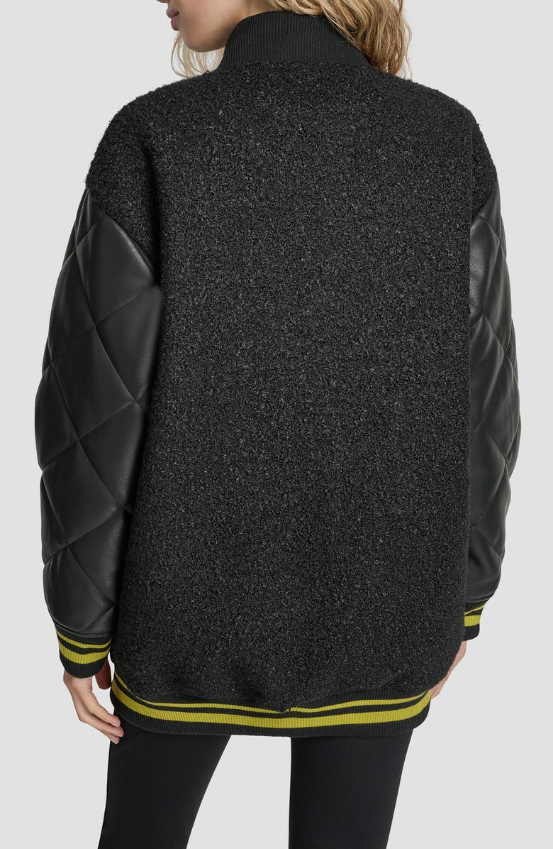 DKNY Logo Bouclé & Faux Leather Varsity Jacket, Alternate, color,