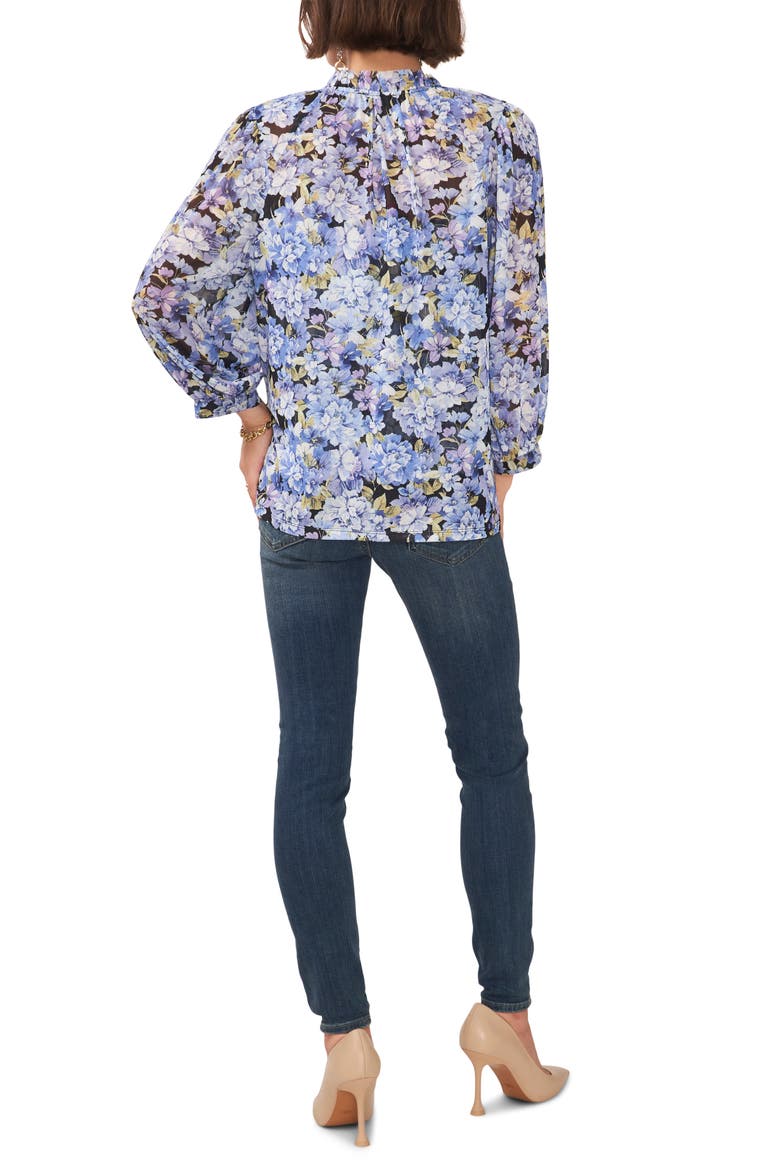 Floral Print Balloon Sleeve Blouse, Alternate, color, SEA BREEZE