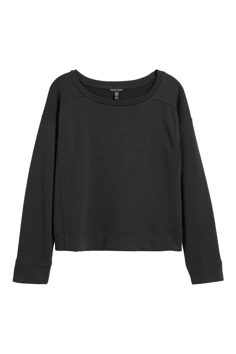 Ballet Neck Boxy Organic Cotton Sweatshirt, Alternate, color, WASHED BLACK