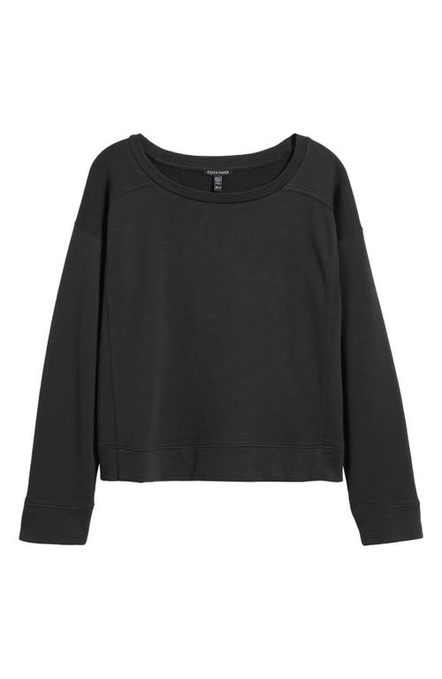 Eileen Fisher Ballet Neck Boxy Organic Cotton Sweatshirt In Black