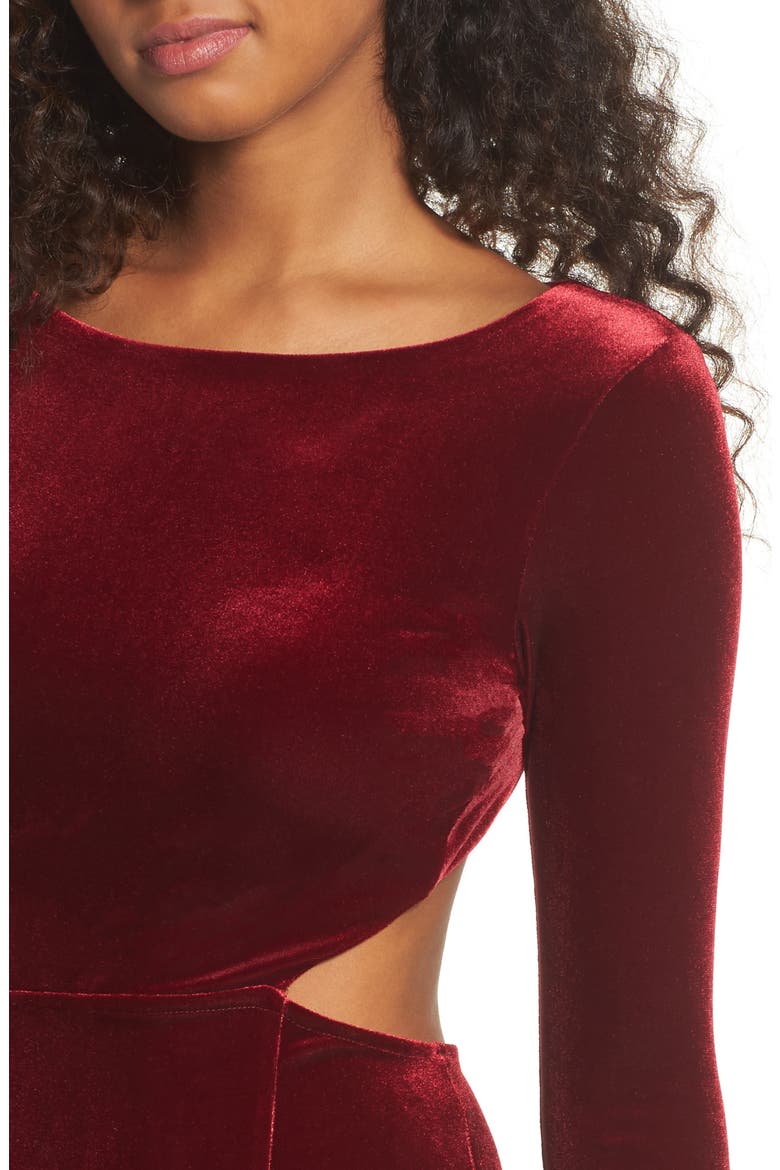 Besame Long Sleeve Velvet Maxi Dress, Alternate, color, BURGUNDY