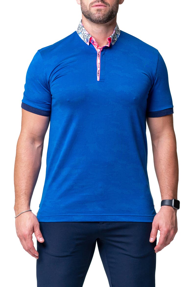 Mozarttazo Blue Jacquard Button-Down Polo, Main, color, BLUE