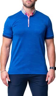 Maceoo Mozarttazo Blue Jacquard Button-Down Polo