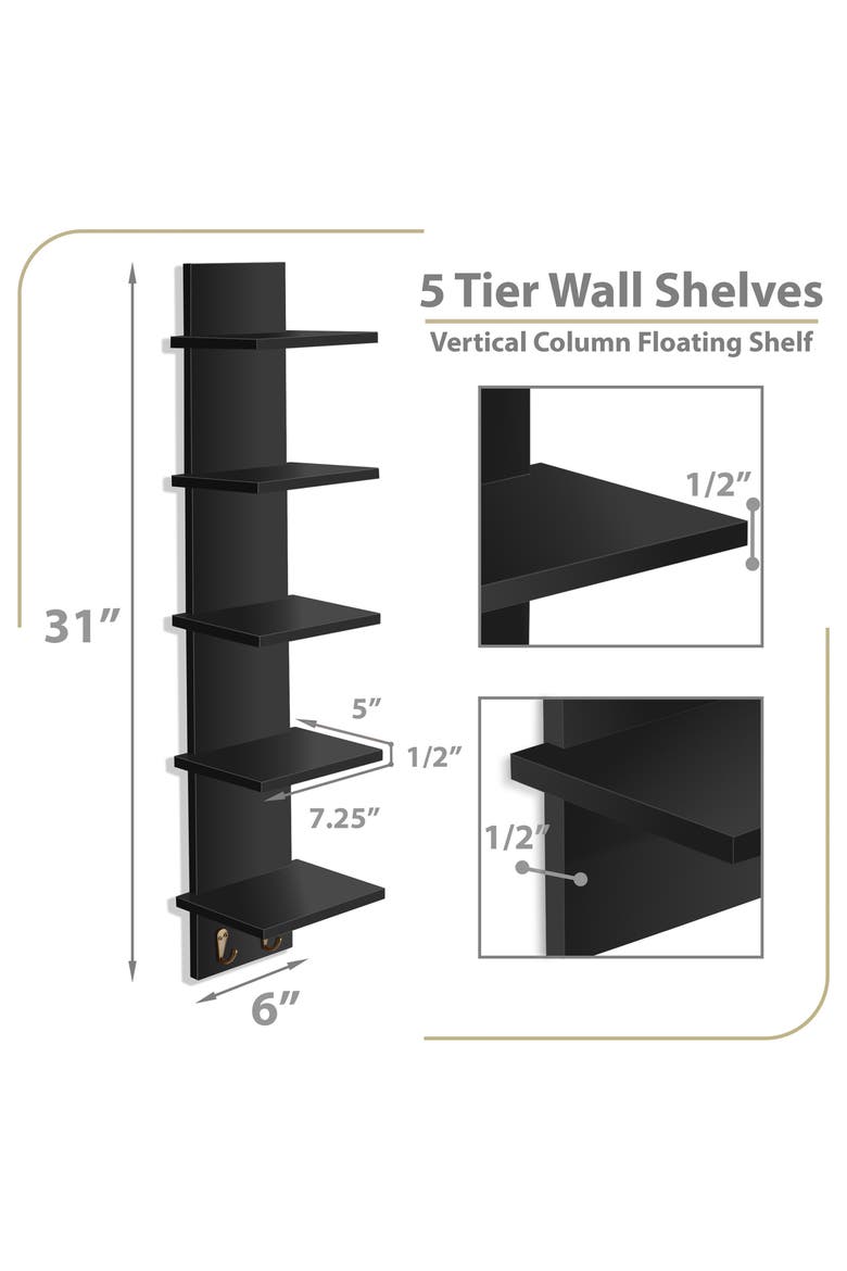 Set of 2 5-Tier Wall Mount Shelves, Alternate, color, BLACK
