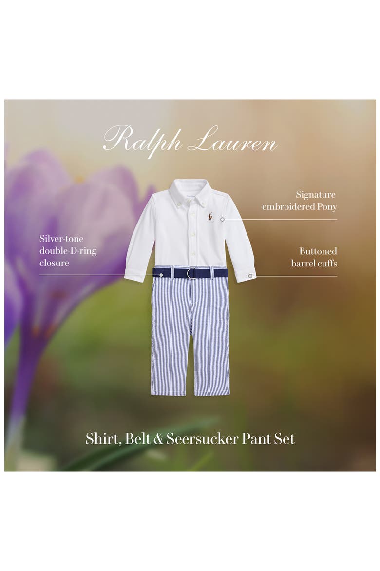 Cotton Button-Up Shirt, Stripe Pants & Belt Set, Alternate, color, WHITE