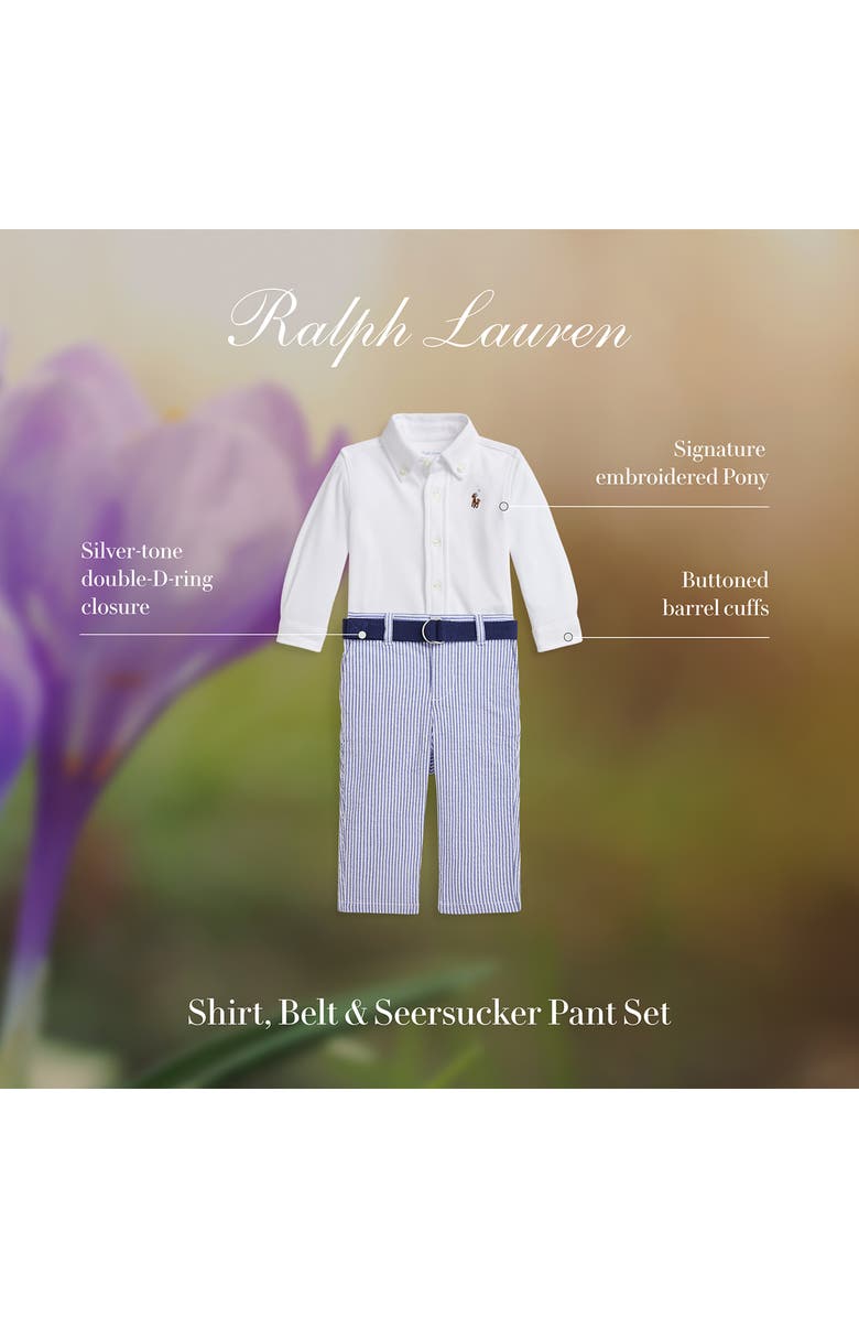 Ralph Lauren Cotton Button-Up Shirt, Stripe Pants & Belt Set, Alternate, color,