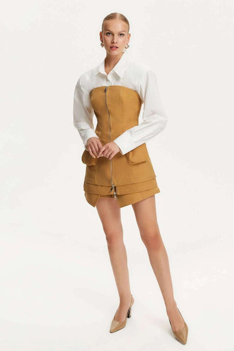 Strapless Crop Top with Cargo Pocket, Alternate, color, Camel