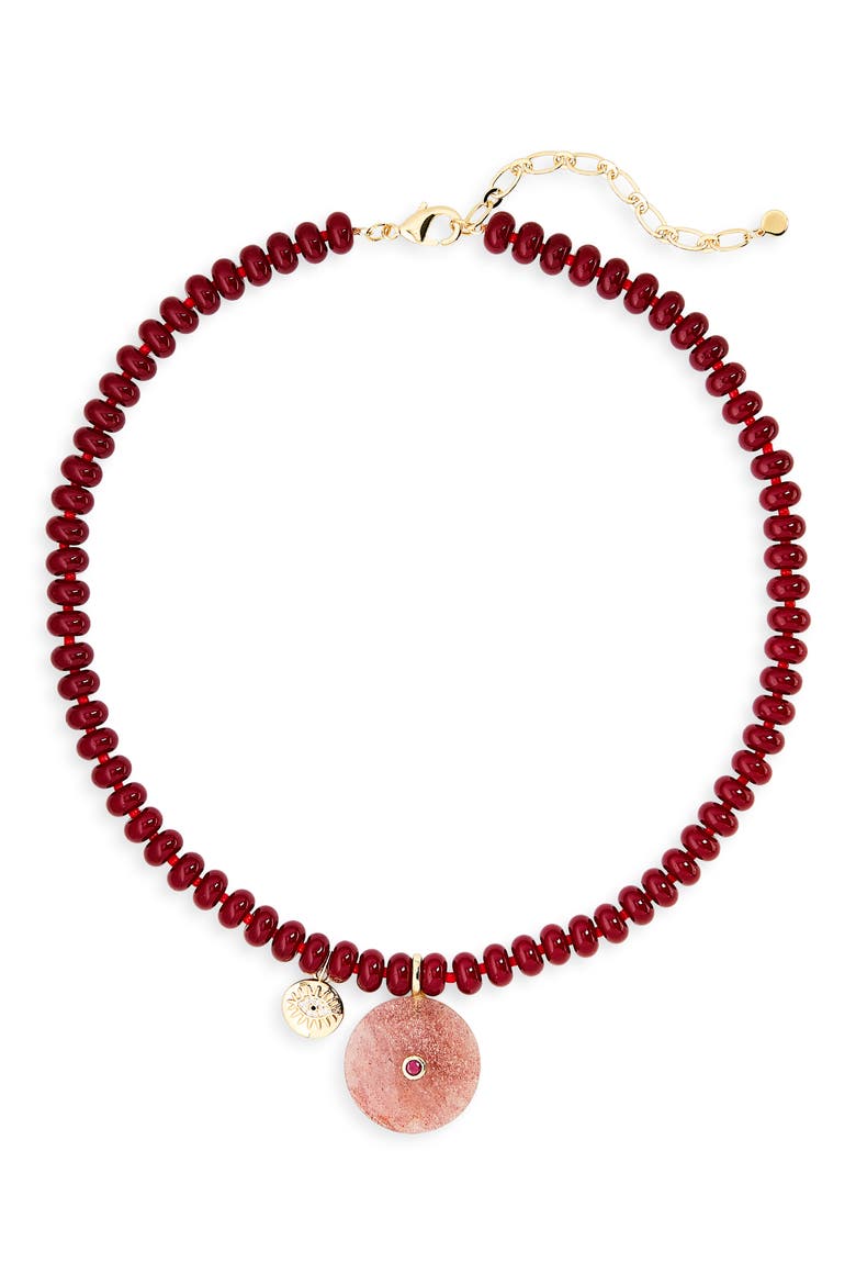 Circle Pendant Beaded Necklace, Main, color, BURGUNDY