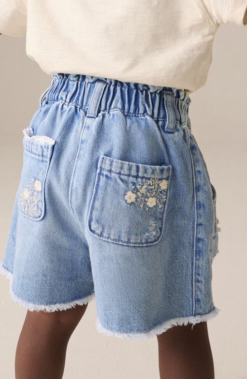 Next Kids' Floral Embroidered Denim Shorts In Blue