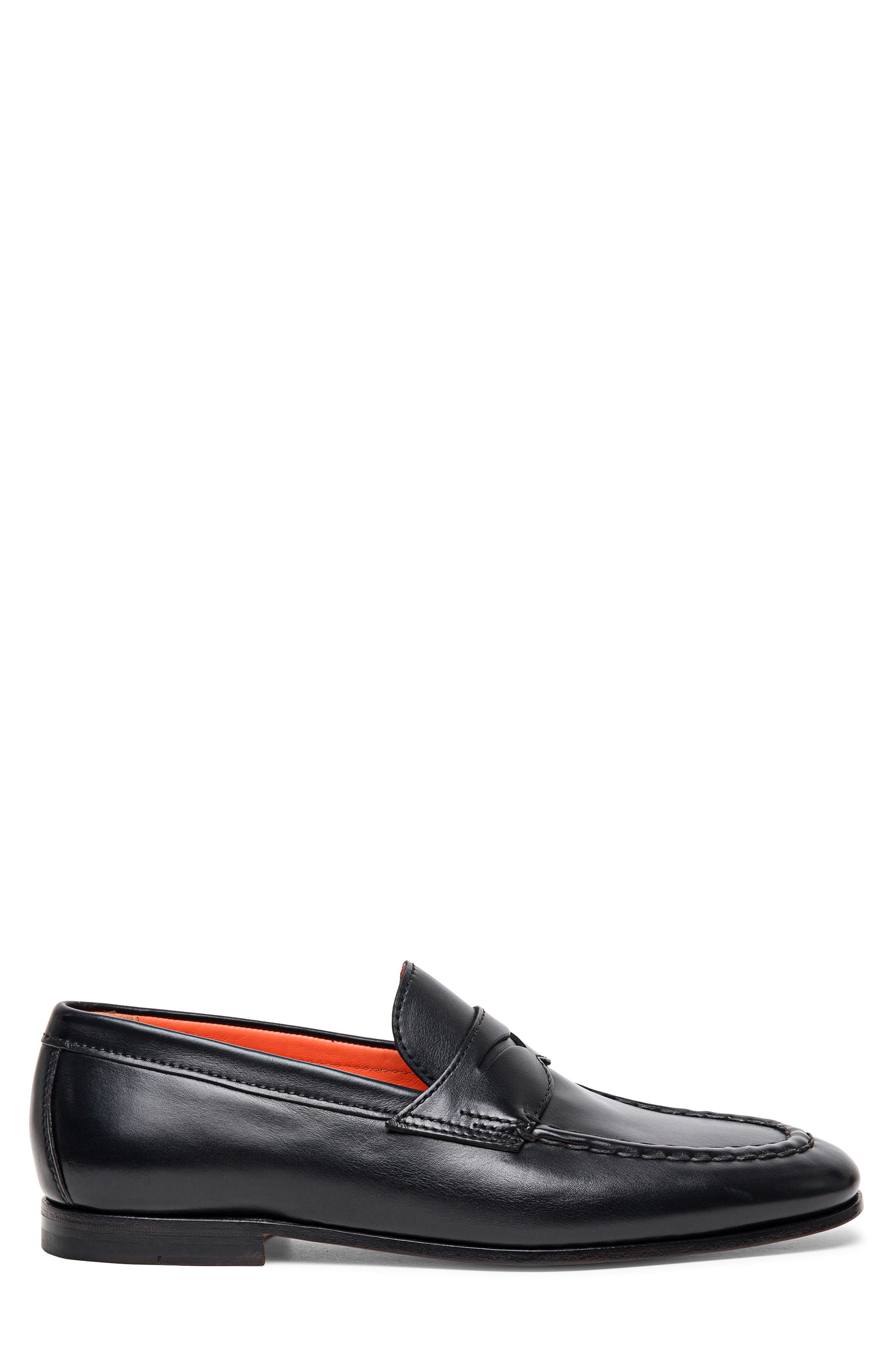 Santoni Door Moc Toe Penny Loafer, Alternate, color, Black