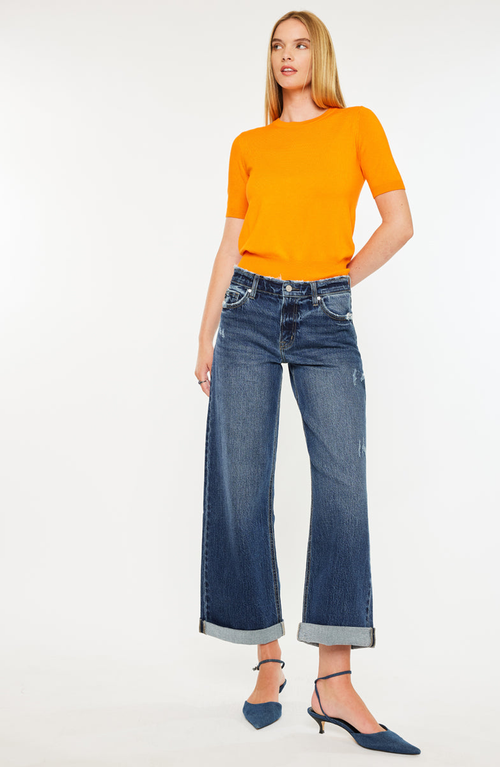 Kancan Rosie High Rise Wide Leg Jeans In Blue