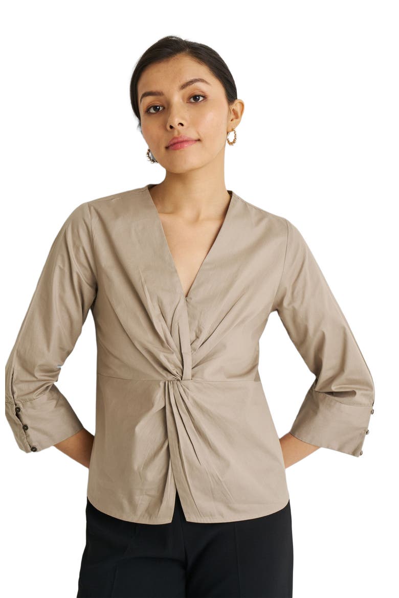 Front Twist Top, Main, color, Poplin Ecru
