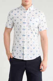 Original Penguin Palm Print Short Sleeve Stretch Button-Down Shirt