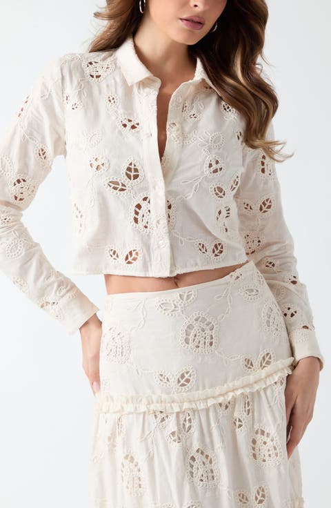 Lenora Embroidered Eyelet Crop Top