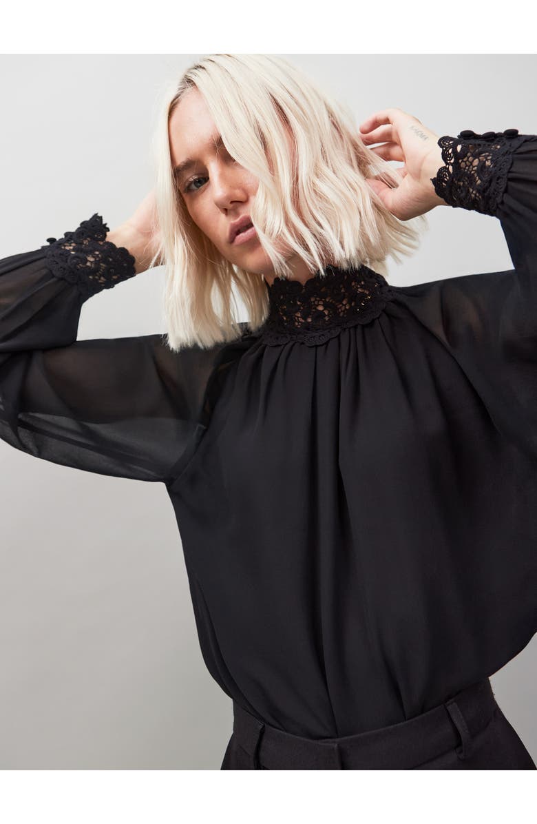 Ro&Zo Lace Neck And Cuff Blouse, Alternate, color, Black