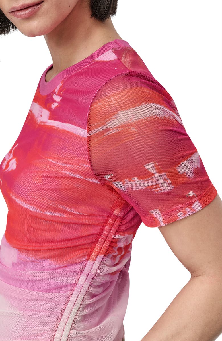 DKNY Print Ruched Mesh Top, Alternate, color, Brushed Skyline