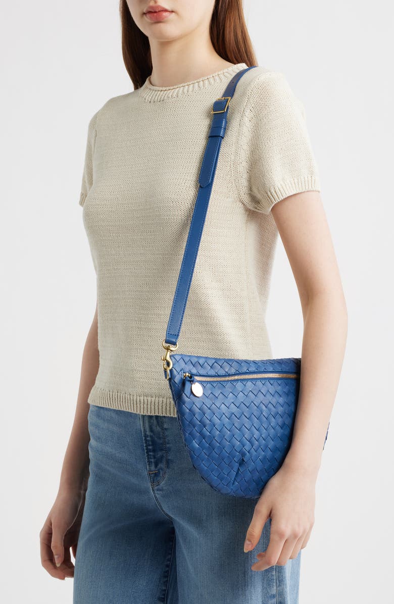 Clare V. Medium Grande Woven Leather Belt Bag, Alternate, color, French Blue