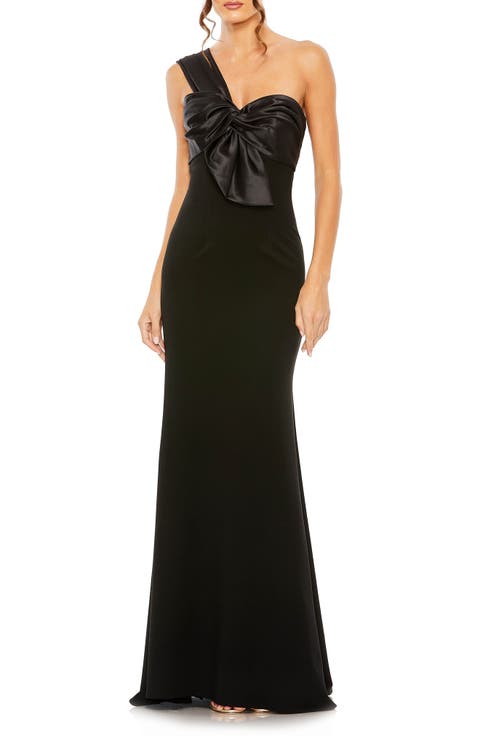 One Shoulder Draped Trumpet Gown