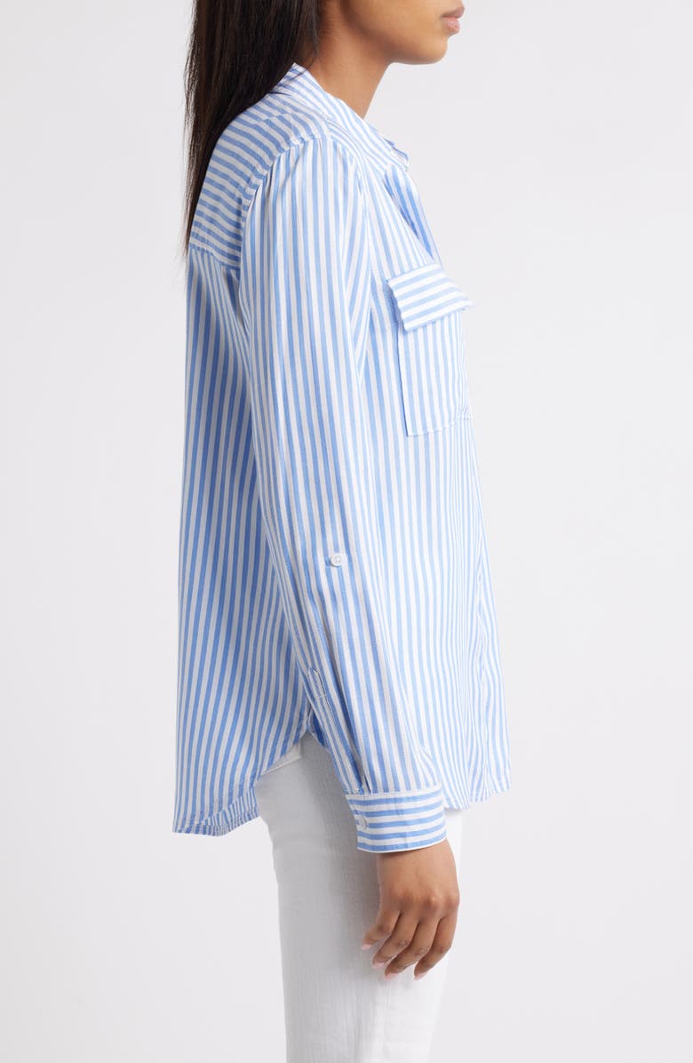 beachlunchlounge Farrah Stripe Button-Up Shirt, Alternate, color, Blue Ice