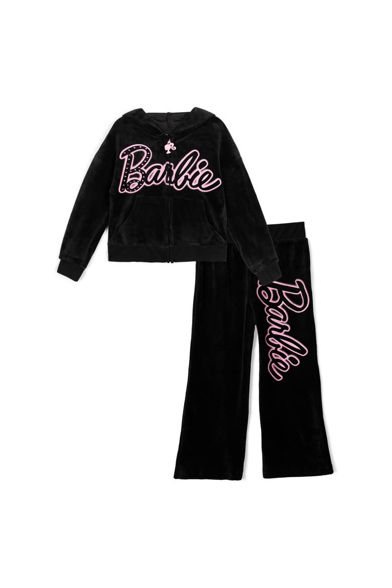 Loungewear Velour Hoodie and Pants Set, Main, color, Jet Black Pink