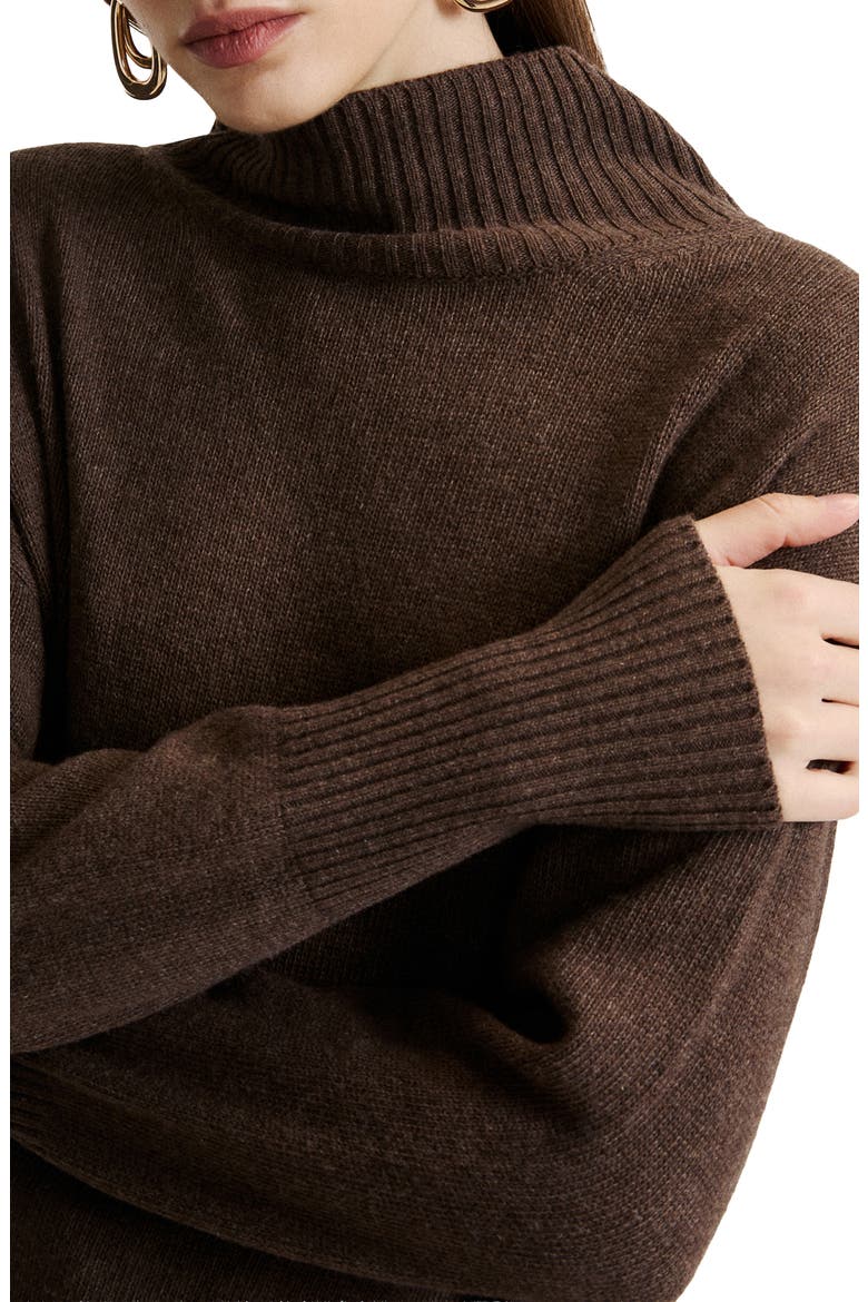 Silk Detail Mock Neck Sweater, Alternate, color, DARK BROWN