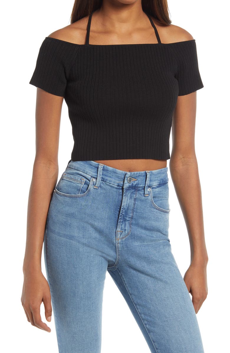 WAYF Deena Off the Shoulder Rib Knit Crop Top, Main, color, 
