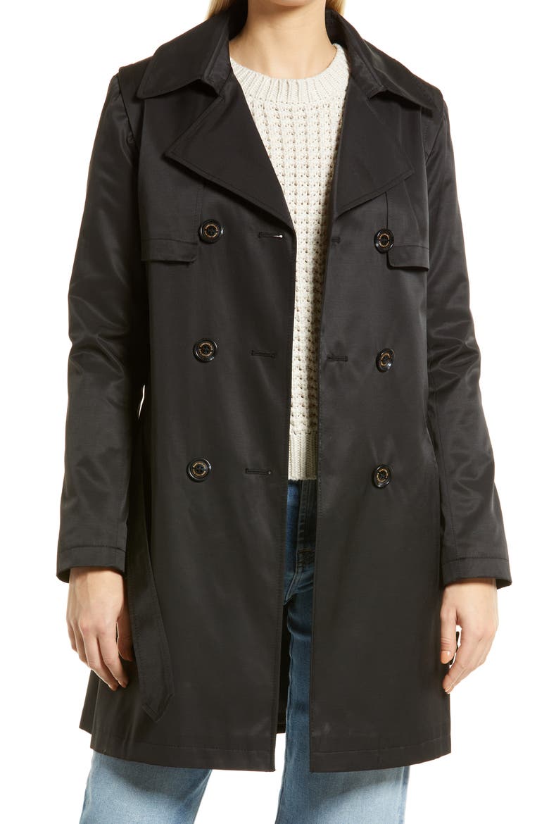 Water Repellent Trench Coat, Main, color, BLACK