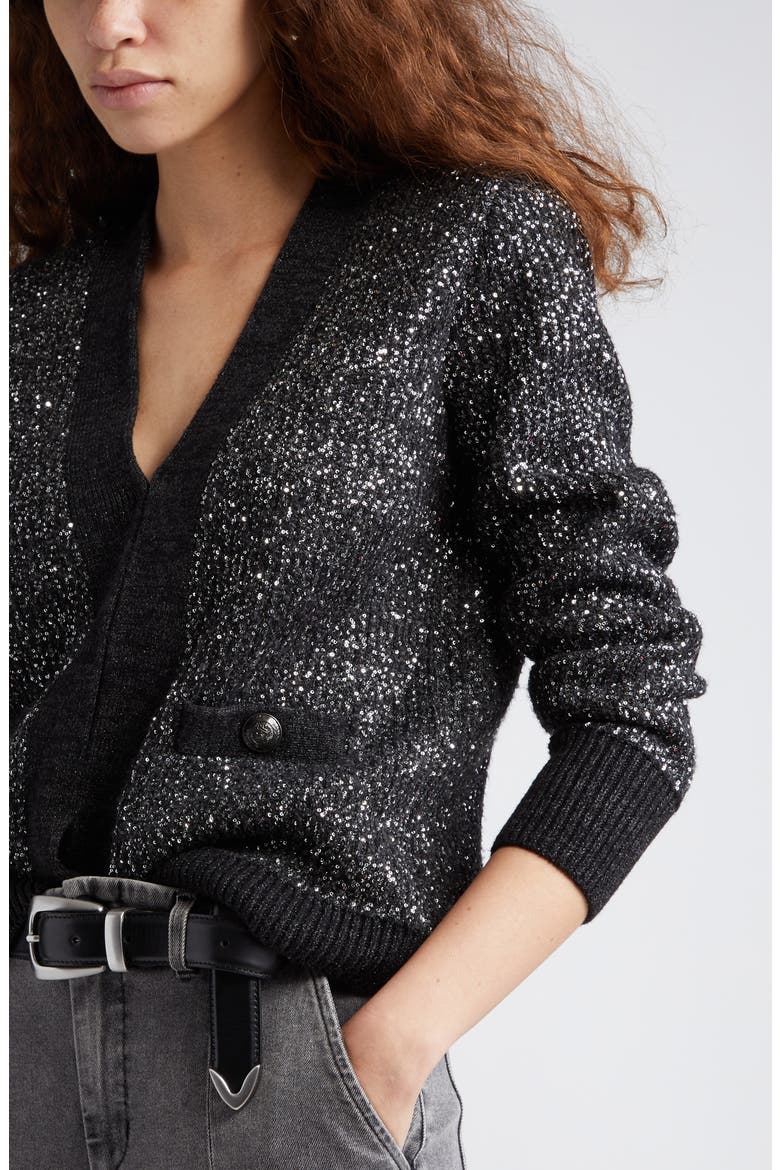 Jinny Sequin Cardigan, Alternate, color, BLACK/ CHARCOAL SEQUIN