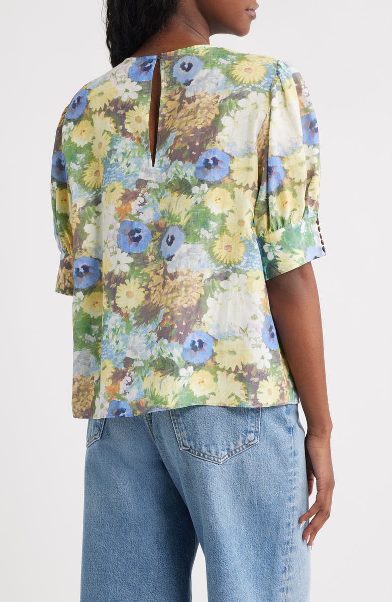 & Other Stories Floral Puff Sleeve Top, Alternate, color, Brown Dark