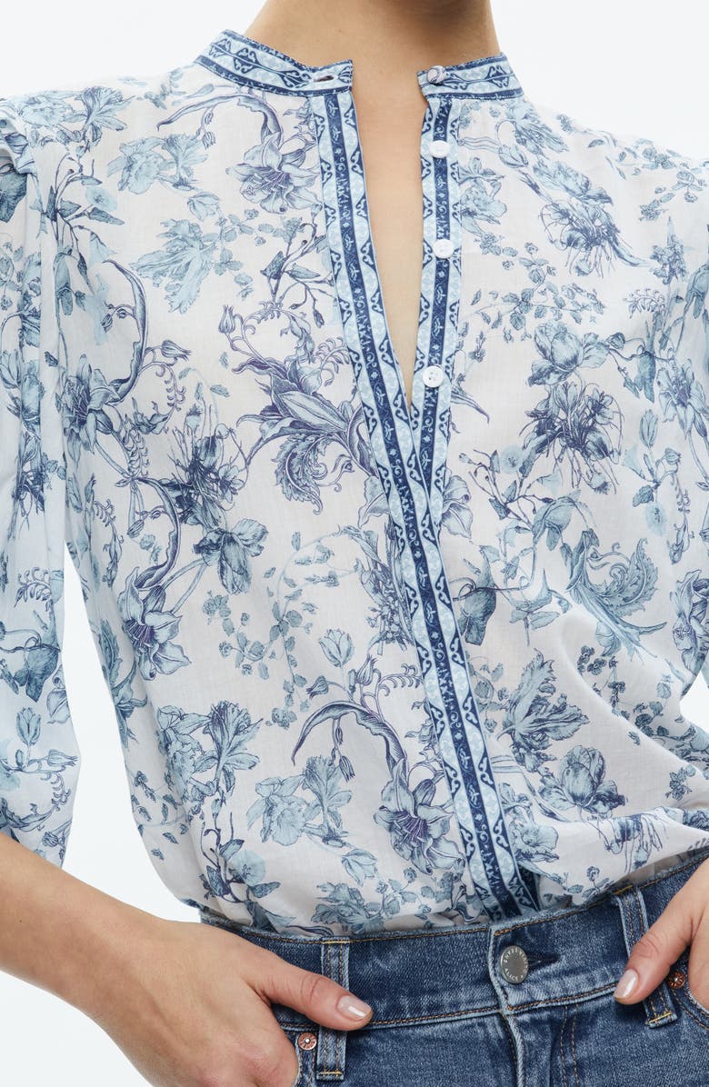Alice + Olivia April Floral Blouson Sleeve Cotton Top, Alternate, color, 
