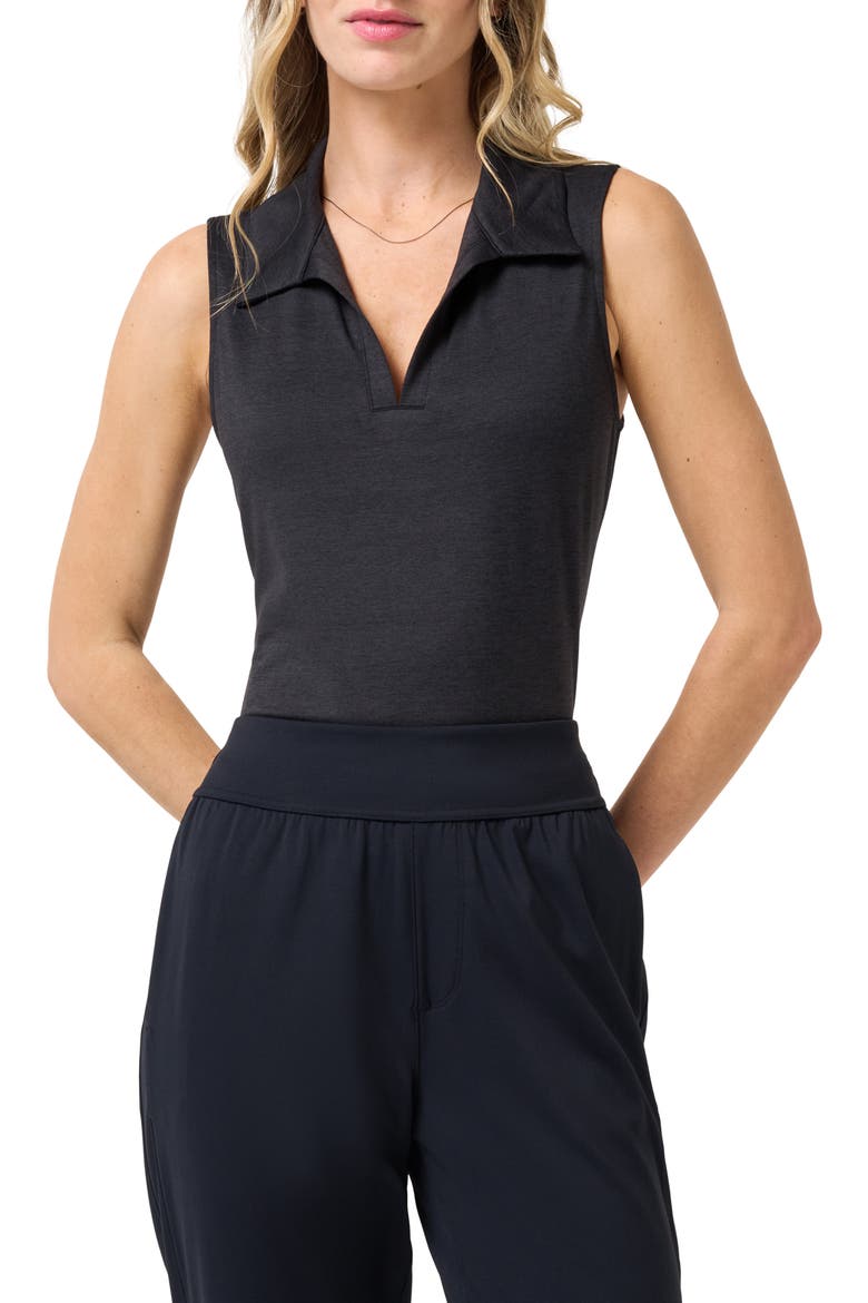 Skyloft Light Sleeveless Polo, Main, color, HEATHER BLACK