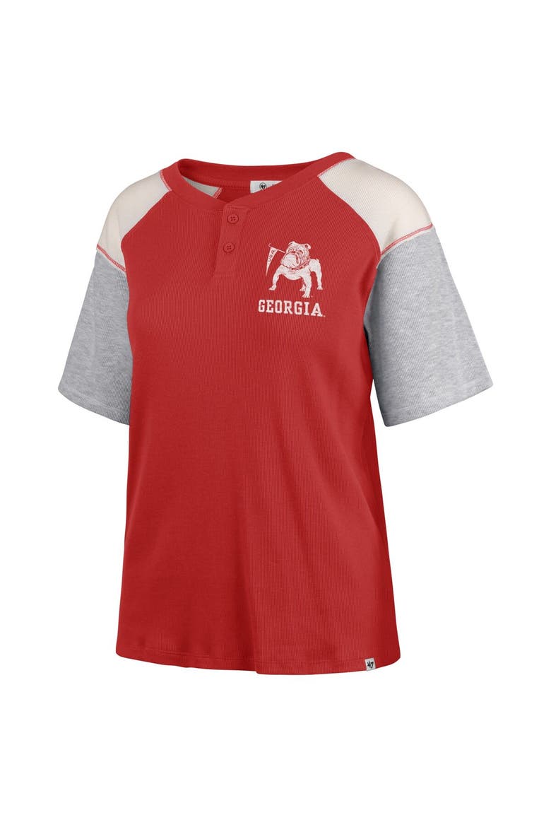 Women's '47 Red Georgia Bulldogs Underline Harvey Colorblock Raglan Henley T-Shirt, Alternate, color, Red