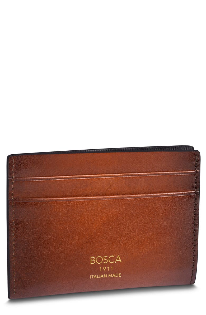 Bosca Hard Burn Leather Card Case, Main, color, 