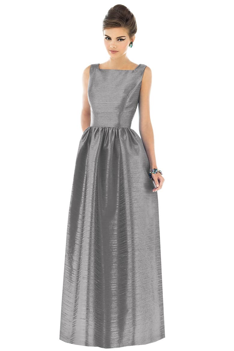 Square Neck Dupioni Full Length Dress, Main, color, QUARRY