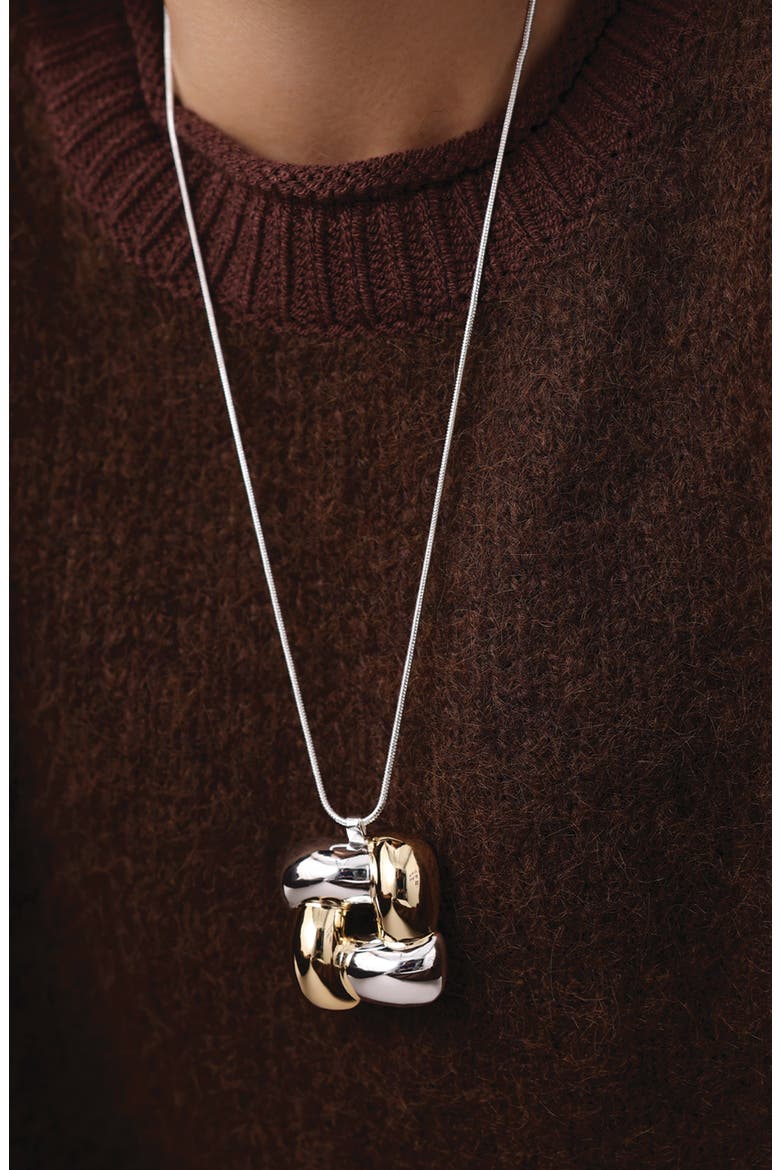 Woven Square Pendant Necklace, Alternate, color, TWO-TONE