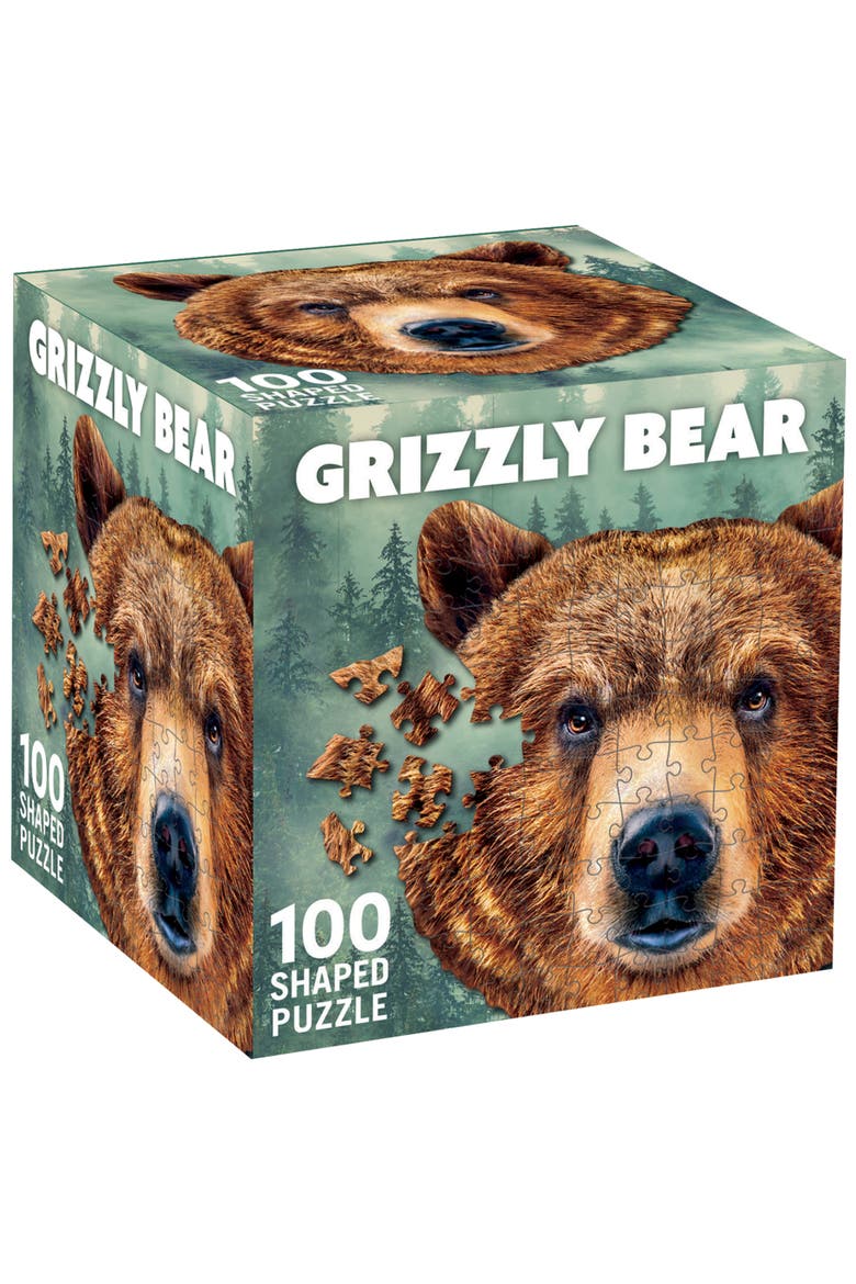 Grizzly Bear 100 Piece Shaped Puzzle, Main, color, Multicolor