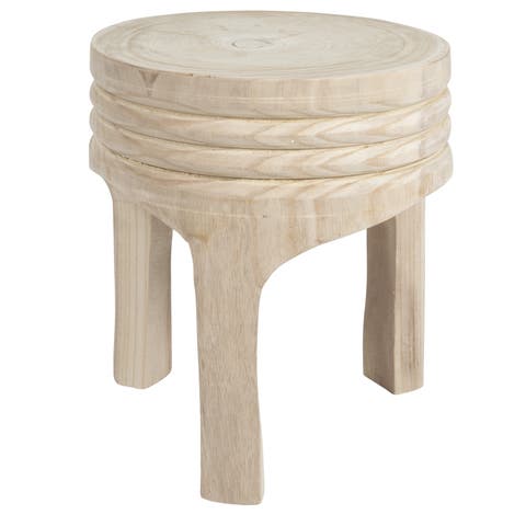 Paulownia Wood Carved Stool, Natural