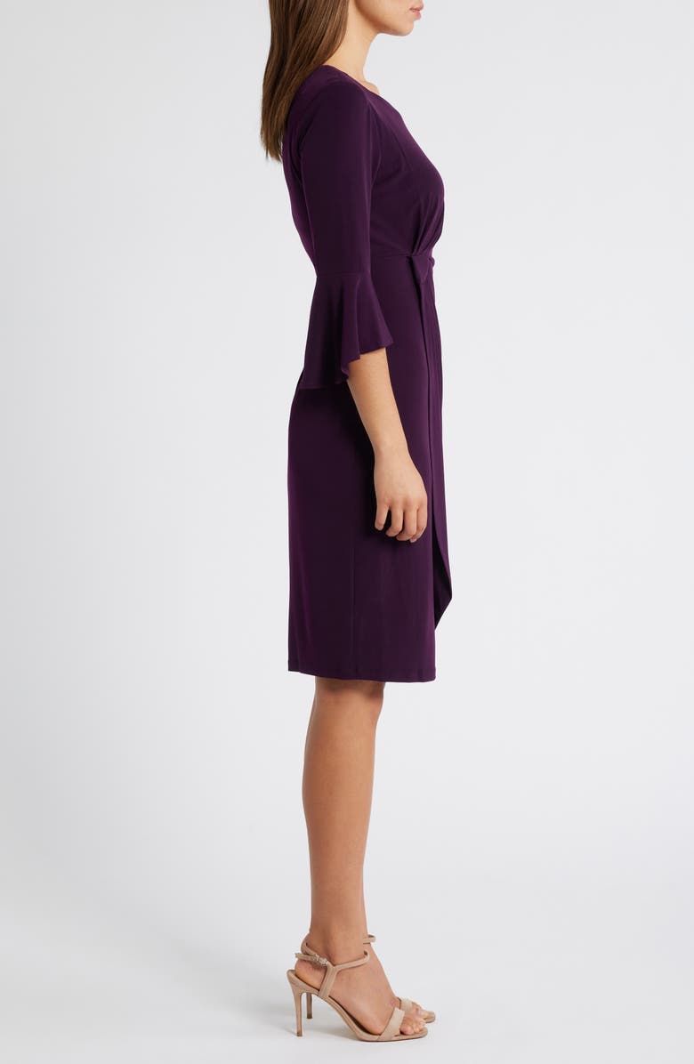 Connected Apparel Ruched Bell Sleeve Faux Wrap Cocktail Dress, Alternate, color, Aubergine