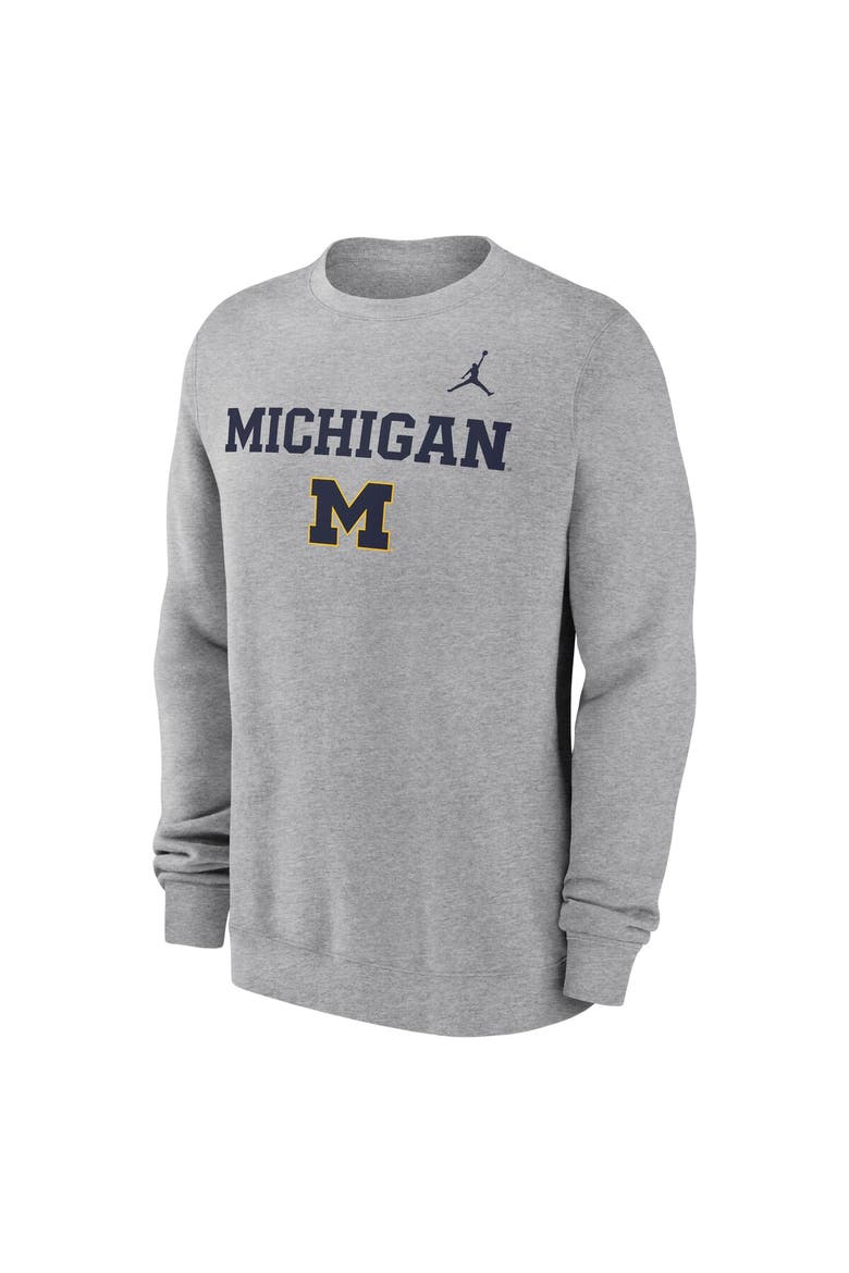 Men's Jordan Brand Heather Gray Michigan Wolverines Primetime Primary Stack Pullover Sweatshirt, Alternate, color, Heather Gray