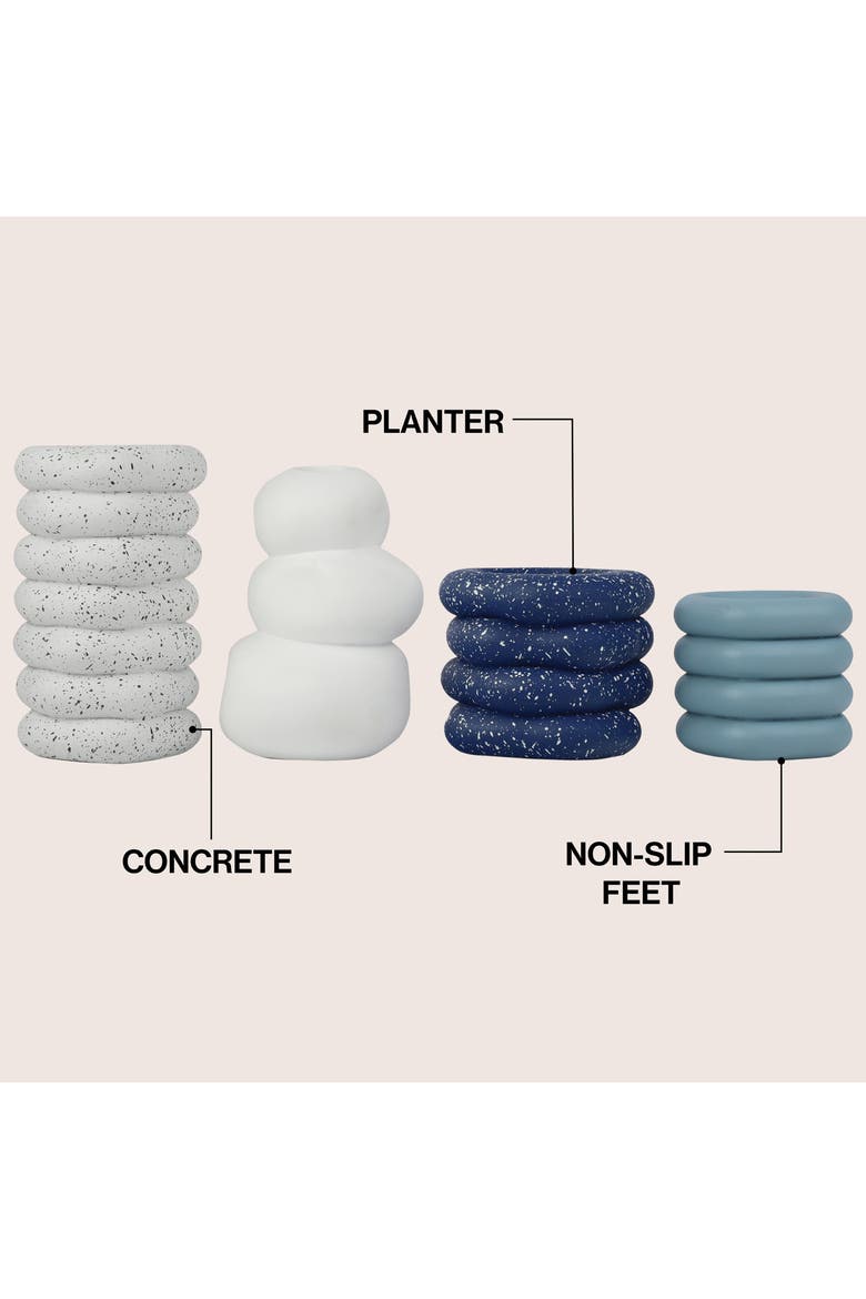 Hollis Modern Minimalist Handmade Concrete Stacked Ring Planter Set with Drainage Holes, Alternate, color, Speckled White