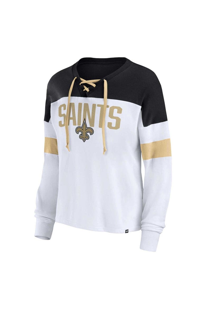 Women's Fanatics Branded White/Black New Orleans Saints Plus Size Even Match Lace-Up Long Sleeve V-Neck Top, Alternate, color, White