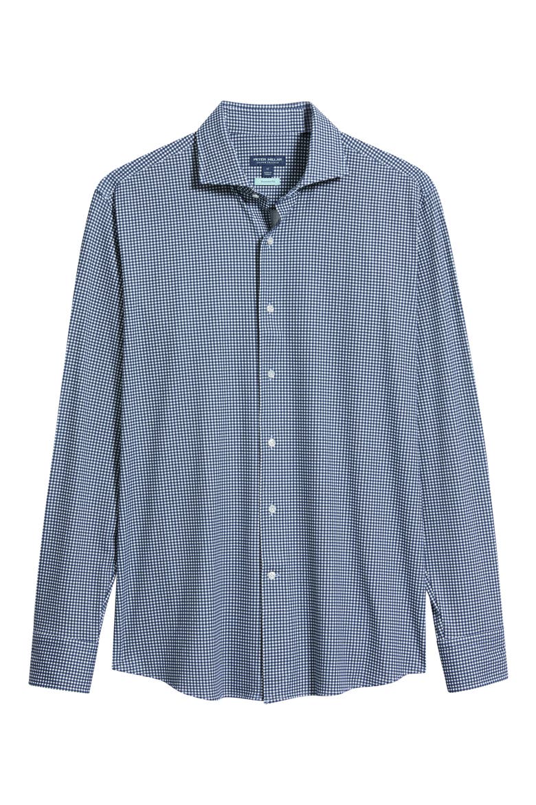 Excursionist Flex Tailored Fit Microcheck Wrinkle Resistant Button-Up Shirt, Alternate, color, CADET