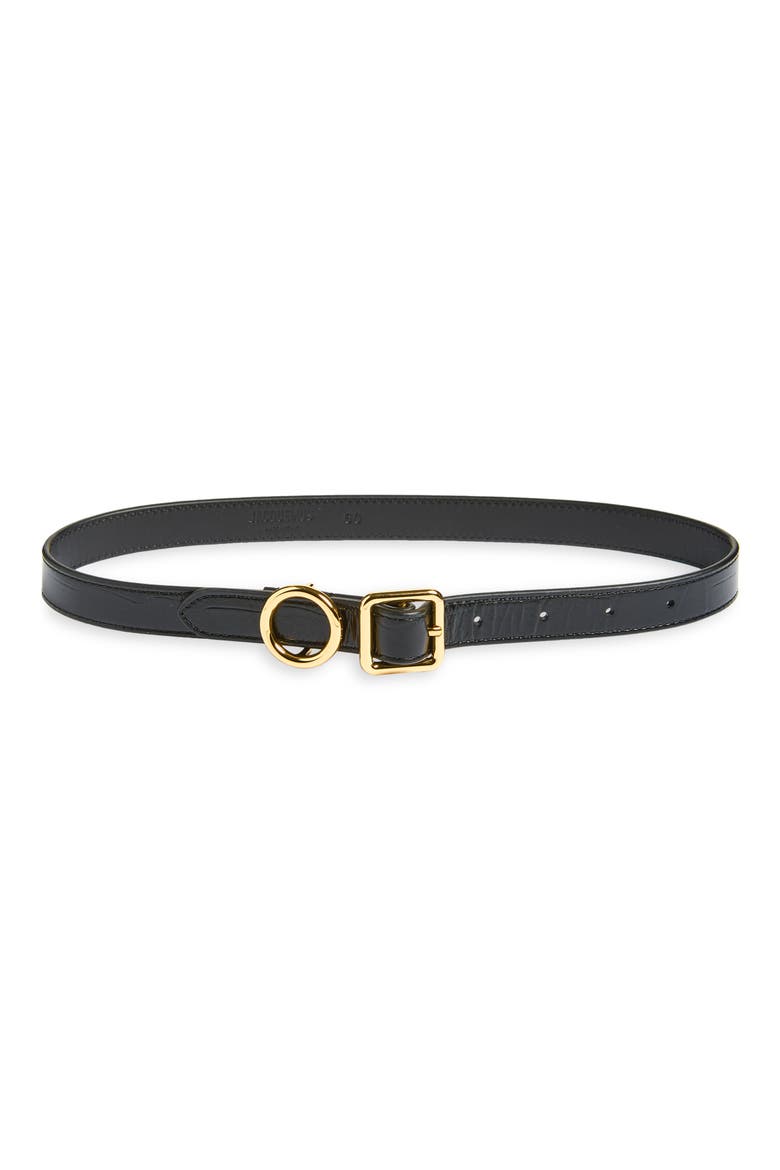 Slim Regalo Leather Belt, Main, color, BLACK