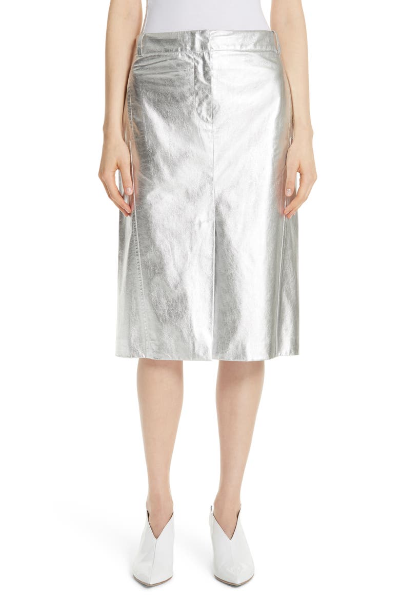 Tech Faux Leather Trouser Skirt, Main, color, SILVER