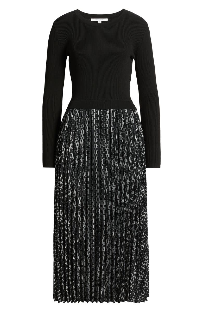 ZOE AND CLAIRE Pleated Long Sleeve Mixed Media Dress, Alternate, color, Black Multi