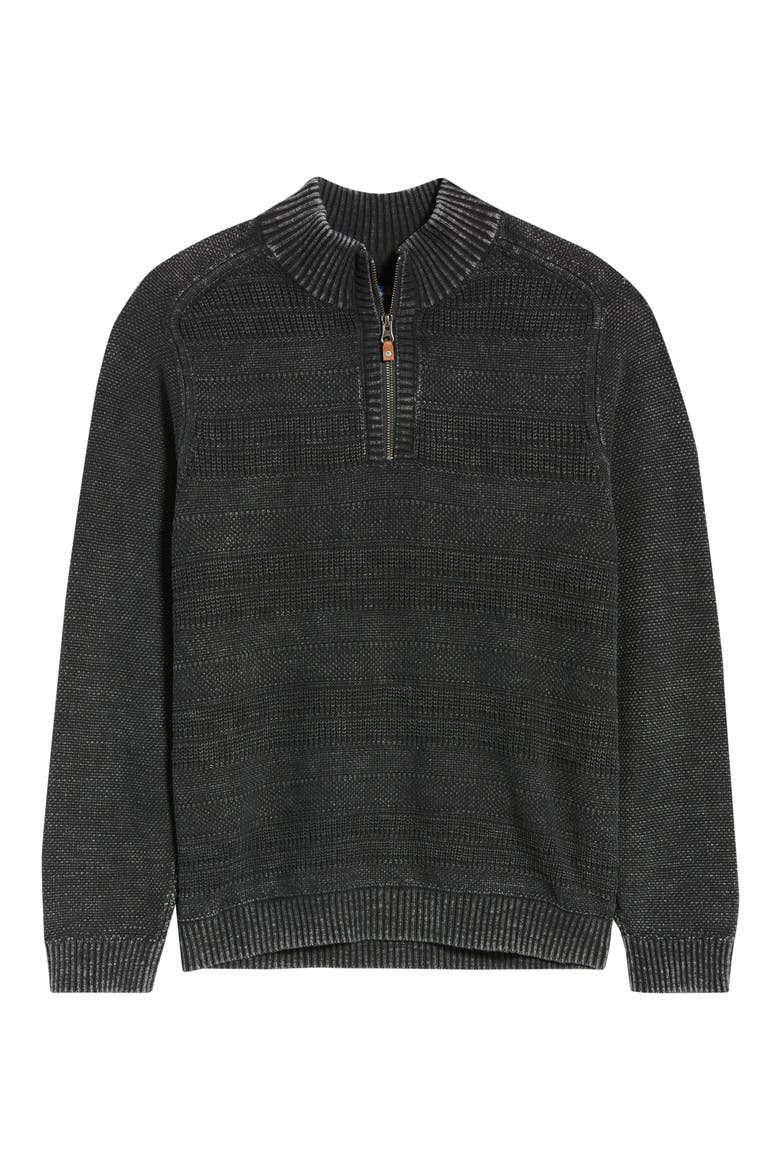 Saltwater Textured Cotton Half Zip Sweater, Alternate, color, BLACK